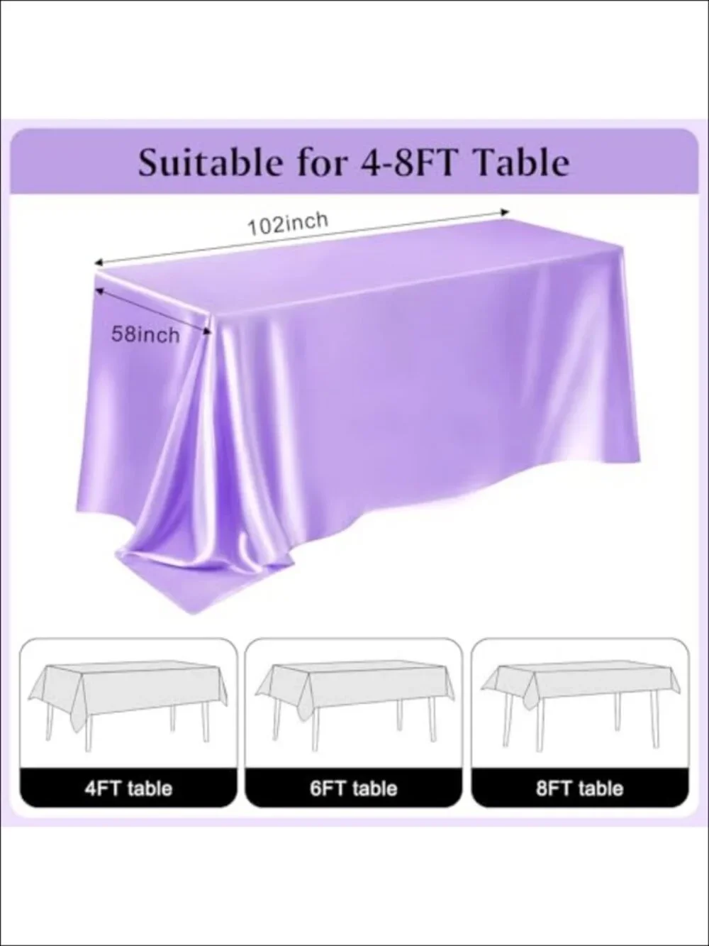 4 Pack Satin Rectangle Tablecloth 58 x 102 Inch Stain Wrinkle Resistant